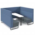 Encore open high back 6 person meeting booth with table and black sled frame - elapse grey seats with range blue backs and infill panel ENCOP-POD06-MF-EG-RB