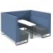 Encore² open high back 6 person meeting booth with table and black sled frame - elapse grey seats with range blue backs and infill panel