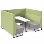 Encore open high back 6 person meeting booth with table and black sled frame - forecast grey seats with endurance green backs and infill panel ENCOP-POD06-MF-FG-EN