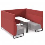 Encore open high back 6 person meeting booth with table and black sled frame - forecast grey seats with extent red backs and infill panel ENCOP-POD06-MF-FG-ER