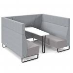 Encore open high back 6 person meeting booth with table and black sled frame - forecast grey seats with late grey backs and infill panel ENCOP-POD06-MF-FG-LG