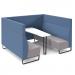 Encore² open high back 6 person meeting booth with table and black sled frame - forecast grey seats with range blue backs and infill panel