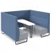 Encore² open high back 6 person meeting booth with table and black sled frame - late grey seats with range blue backs and infill panel