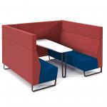 Encore open high back 6 person meeting booth with table and black sled frame - maturity blue seats with extent red backs and infill panel ENCOP-POD06-MF-MB-ER