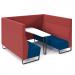 Encore² open high back 6 person meeting booth with table and black sled frame - maturity blue seats with extent red backs and infill panel