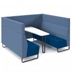 Encore open high back 6 person meeting booth with table and black sled frame - maturity blue seats with range blue backs and infill panel ENCOP-POD06-MF-MB-RB