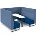 Encore² open high back 6 person meeting booth with table and black sled frame - maturity blue seats with range blue backs and infill panel