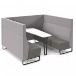 Encore open high back 6 person meeting booth with table and black sled frame - present grey seats with forecast grey backs and infill panel ENCOP-POD06-MF-PG-FG