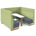 Encore² open high back 6 person meeting booth with table and wooden sled frame - elapse grey seats with endurance green backs and infill panel