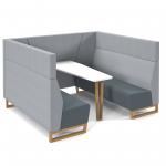 Encore open high back 6 person meeting booth with table and wooden sled frame - elapse grey seats with late grey backs and infill panel ENCOP-POD06-WF-EG-LG