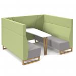 Encore open high back 6 person meeting booth with table and wooden sled frame - forecast grey seats with endurance green backs and infill panel ENCOP-POD06-WF-FG-EN