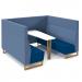 Encore² open high back 6 person meeting booth with table and wooden sled frame - maturity blue seats with range blue backs and infill panel