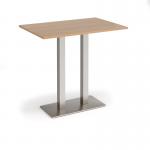 Eros rectangular poseur table with flat brushed steel rectangular base and twin uprights 1200mm x 800mm - beech EPR1200-BS-B