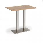 Eros rectangular poseur table with flat brushed steel rectangular base and twin uprights 1200mm x 800mm - beech EPR1200-BS-B