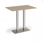 Eros rectangular poseur table with flat brushed steel rectangular base and twin uprights 1200mm x 800mm - kendal oak EPR1200-BS-KO
