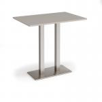 Eros rectangular poseur table with flat brushed steel rectangular base and twin uprights 1200mm x 800mm -Light Grey EPR1200-BS-LG