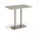 Eros rectangular poseur table with flat brushed steel rectangular base and twin uprights 1200mm x 800mm -Light Grey EPR1200-BS-LG