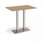 Eros rectangular poseur table with flat brushed steel rectangular base and twin uprights 1200mm x 800mm - oak EPR1200-BS-O