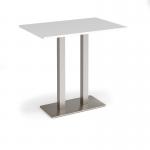 Eros rectangular poseur table with flat brushed steel rectangular base and twin uprights 1200mm x 800mm - white EPR1200-BS-WH