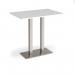 Eros rectangular poseur table with flat brushed steel rectangular base and twin uprights 1200mm x 800mm - white