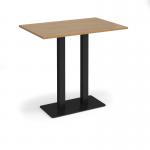 Eros rectangular poseur table with flat black rectangular base and twin uprights 1200mm x 800mm - oak EPR1200-K-O