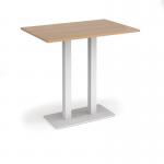 Eros rectangular poseur table with flat white rectangular base and twin uprights 1200mm x 800mm - beech EPR1200-WH-B