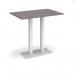 Eros rectangular poseur table with flat white rectangular base and twin uprights 1200mm x 800mm - grey oak