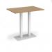 Eros rectangular poseur table with flat white rectangular base and twin uprights 1200mm x 800mm - oak EPR1200-WH-O