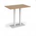 Eros rectangular poseur table with flat white rectangular base and twin uprights 1200mm x 800mm - oak