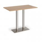Eros rectangular poseur table with flat brushed steel rectangular base and twin uprights 1400mm x 800mm - made to order EPR1400-BS