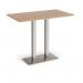 Eros rectangular poseur table with flat brushed steel rectangular base and twin uprights 1400mm x 800mm - made to order