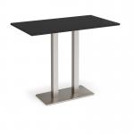 Eros rectangular poseur table with flat brushed steel rectangular base and twin uprights 1400mm x 800mm -Black EPR1400-BS-BK