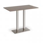 Eros rectangular poseur table with flat brushed steel rectangular base and twin uprights 1400mm x 800mm - barcelona walnut EPR1400-BS-BW