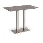 Eros rectangular poseur table with flat brushed steel rectangular base and twin uprights 1400mm x 800mm - grey oak EPR1400-BS-GO
