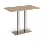 Eros rectangular poseur table with flat brushed steel rectangular base and twin uprights 1400mm x 800mm - kendal oak EPR1400-BS-KO