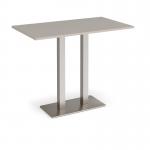 Eros rectangular poseur table with flat brushed steel rectangular base and twin uprights 1400mm x 800mm - Light Grey EPR1400-BS-LG