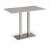 Eros rectangular poseur table with flat brushed steel rectangular base and twin uprights 1400mm x 800mm - Light Grey EPR1400-BS-LG