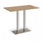 Eros rectangular poseur table with flat brushed steel rectangular base and twin uprights 1400mm x 800mm - oak EPR1400-BS-O