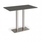 Eros rectangular poseur table with flat brushed steel rectangular base and twin uprights 1400mm x 800mm - onyx Grey EPR1400-BS-OG