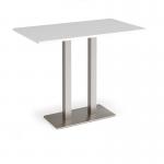 Eros rectangular poseur table with flat brushed steel rectangular base and twin uprights 1400mm x 800mm - white EPR1400-BS-WH