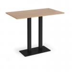 Eros rectangular poseur table with flat black rectangular base and twin uprights 1400mm x 800mm - beech EPR1400-K-B