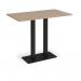 Eros rectangular poseur table with flat black rectangular base and twin uprights 1400mm x 800mm - kendal oak