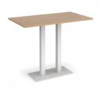 Eros rectangular poseur table with flat white rectangular base and twin uprights 1400mm x 800mm - beech EPR1400-WH-B