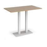 Eros rectangular poseur table with flat white rectangular base and twin uprights 1400mm x 800mm - kendal oak EPR1400-WH-KO
