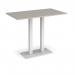 Eros rectangular poseur table with flat white rectangular base and twin uprights 1400mm x 800mm - Light Grey EPR1400-WH-LG