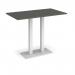 Eros rectangular poseur table with flat white rectangular base and twin uprights 1400mm x 800mm - Onyx Grey EPR1400-WH-OG