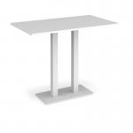 Eros rectangular poseur table with flat white rectangular base and twin uprights 1400mm x 800mm - white EPR1400-WH-WH