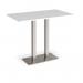 Eros rectangular poseur table with flat white rectangular base and twin uprights 1400mm x 800mm - white