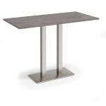 Eros rectangular poseur table with flat brushed steel rectangular base and twin uprights 1600mm x 800mm - grey oak EPR1600-BS-GO