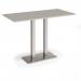 Eros rectangular poseur table with flat brushed steel rectangular base and twin uprights 1600mm x 800mm - Light Grey EPR1600-BS-LG